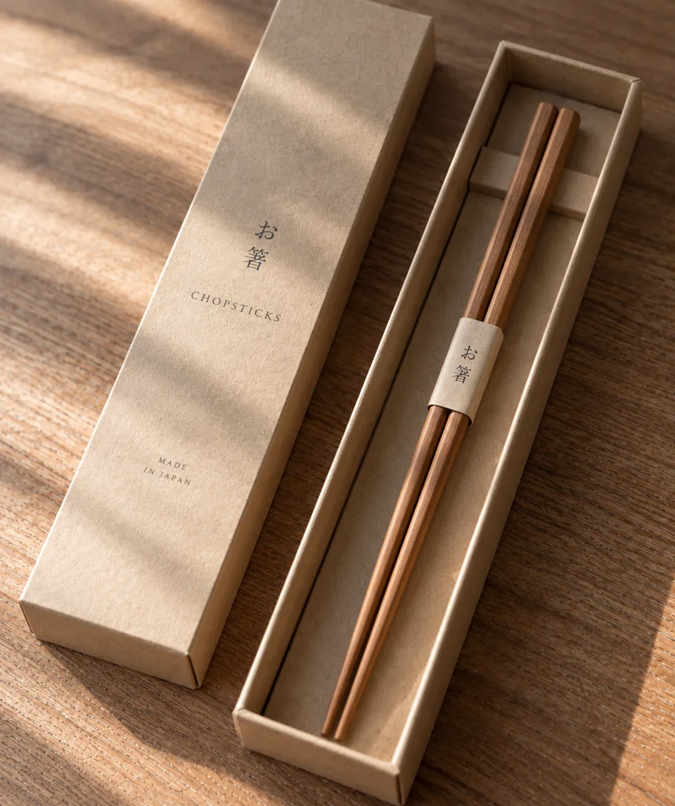 Wooden chopsticks in a kraft gift box